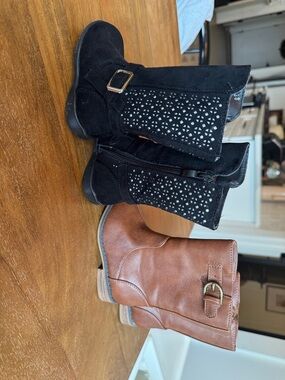 Toddler Black and Brown Ankle Boots - Stylish Buckle Detail